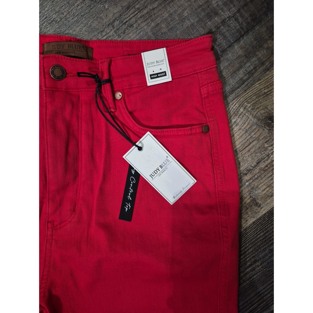 JUDY BLUE Bermuda Jean Shorts Red Women's XL High Rise Tummy Control Denim - Picture 2 of 10